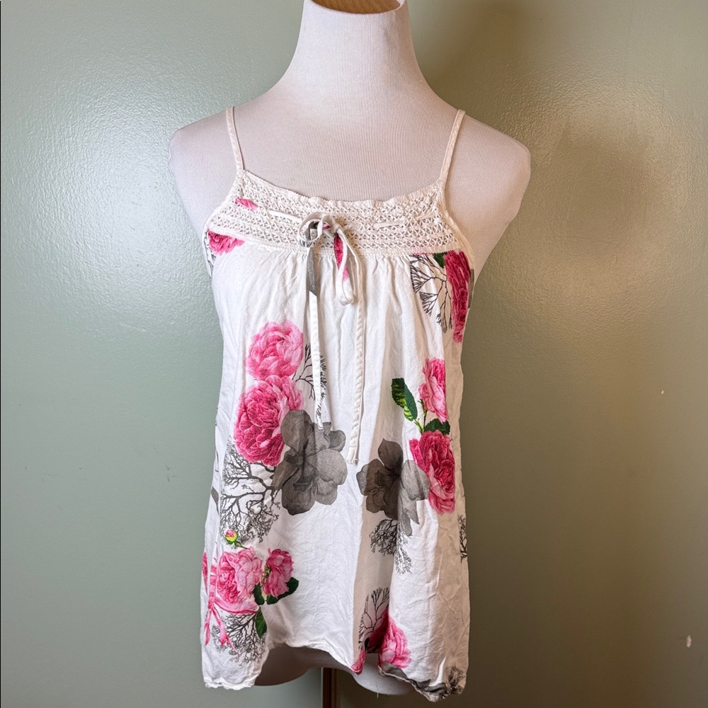 Floral Spaghetti Strap Top - Pink and Gray